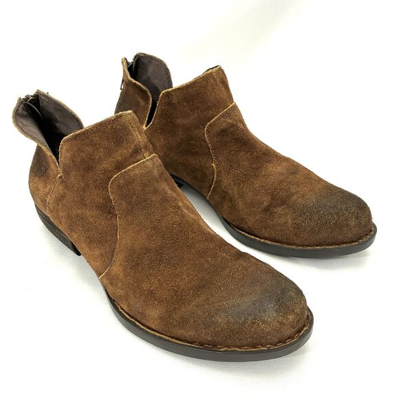 Born Bootie Brown Suede Leather Back Zip Low Cut Ankle Boots sz 8 Preowned - Picture 5 of 13